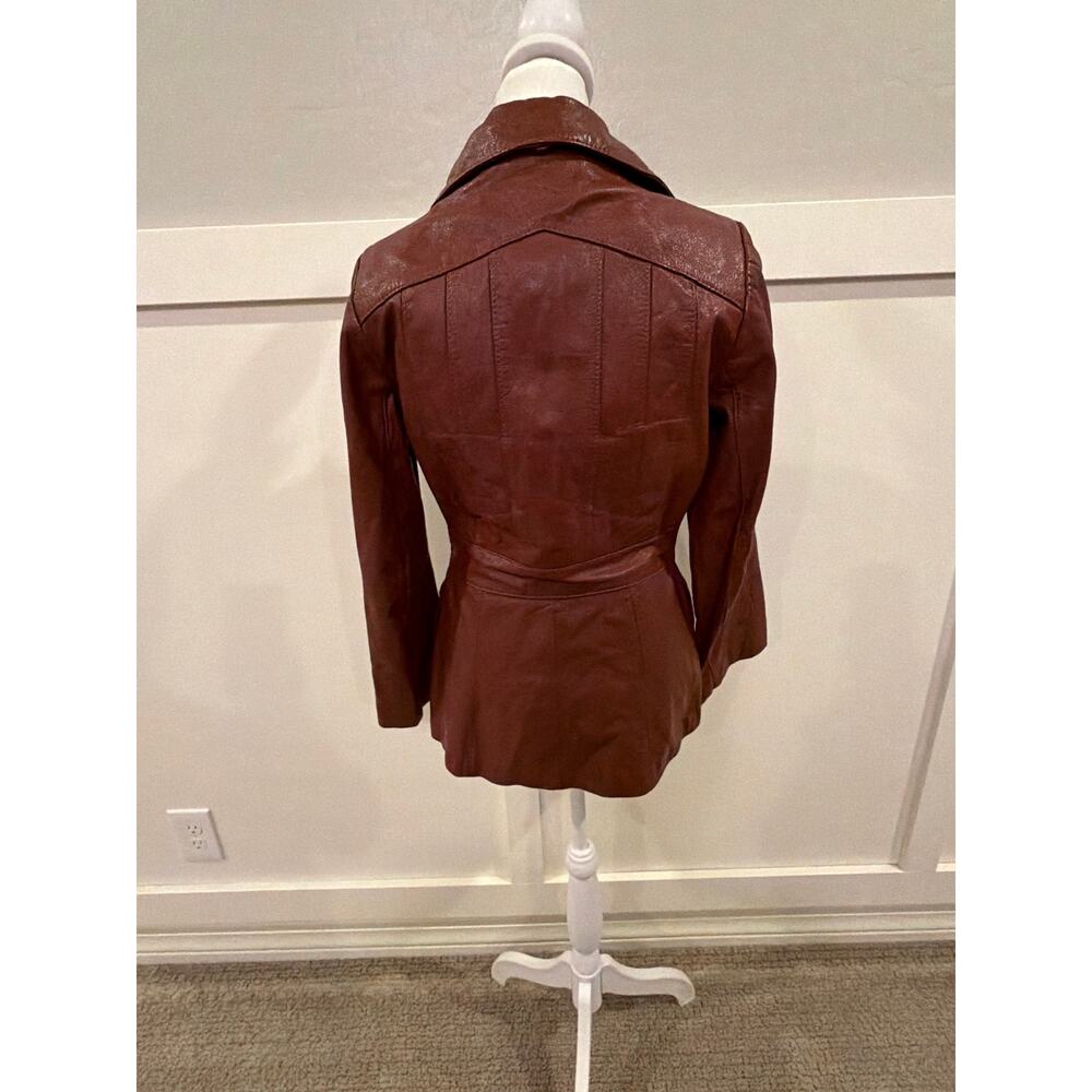 Vintage 70s Le Soleil Genuine Leather Jacket 7/8 Brown Belted Safari Coat - Picture 4 of 14